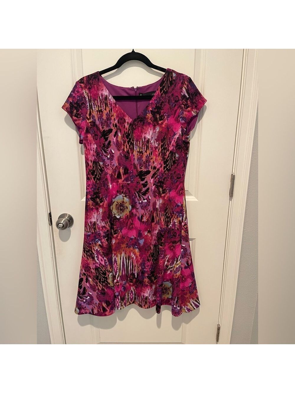 Chetta B Pink and Purple Floral Midi Dress